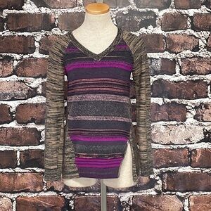 Nanette Lepore Sweater Tan Pink Pullover Merino Wool Stripes Size XS